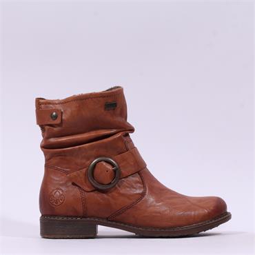 Rieker Tex Round Buckle Ruffled Boot - Tan Leather